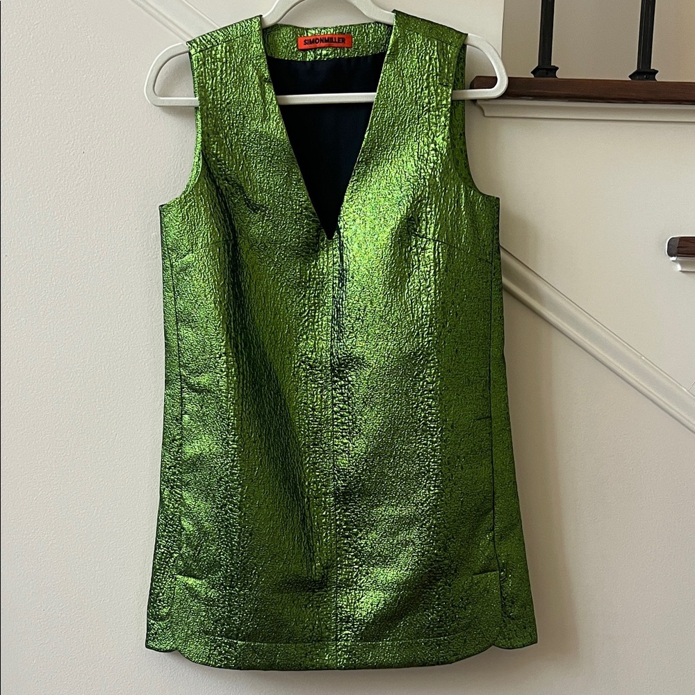 Simon Miller Fountain Metallic Green Colorblock Mini Dress XS
